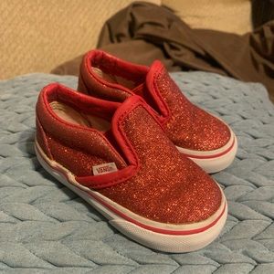 Red Glitter Toddler Off The Wall Vans size 4.5